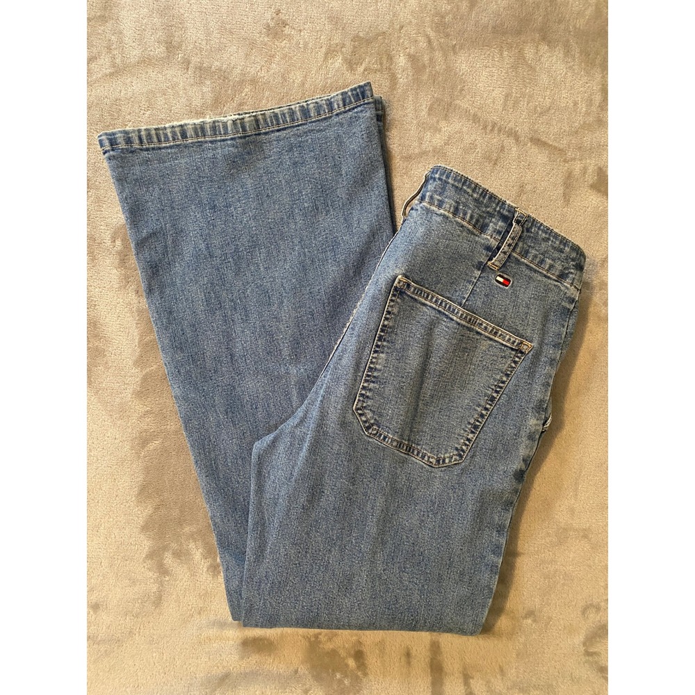 Tommy Hilfiger Jeans Sz 8 Blue Flare Leg Stretch Denim Y2K VTG Boho Streetwear